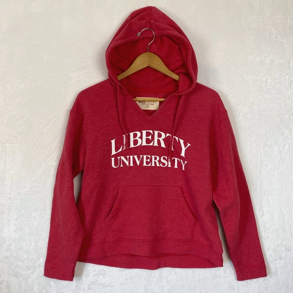 Liberty University Flames Cropped Hoodie Sweatshirt V-Neck Womens Small Pullover - Picture 1 of 9